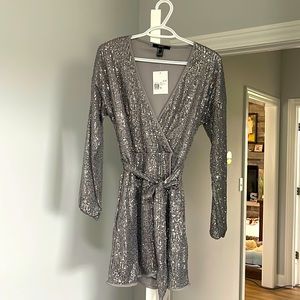 Forever 21 silver sequin evening wrap dress